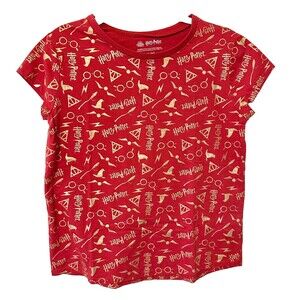 Wizarding World Of Harry Potter Girls XL 18/20‎ Glitter Red/Gold T-Shirt